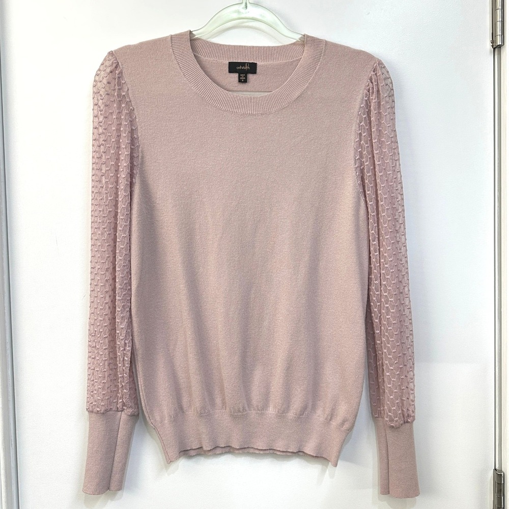 Blush Pink Puff Sleeve Lace Sleeve Knit Sweater Top Medium Romantic Coquette